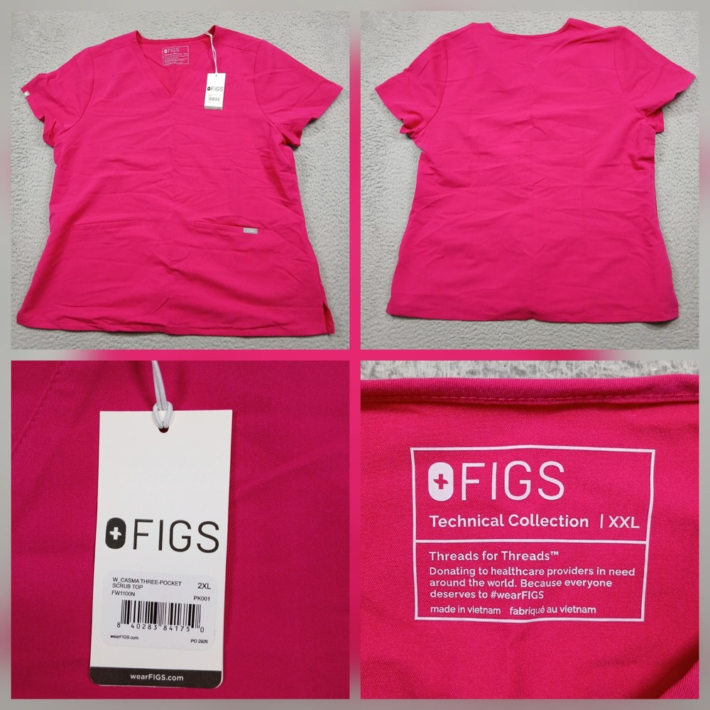 FIGS‎ Casma Scrub Top Womens XXL Pink Three Pocket V Neck New